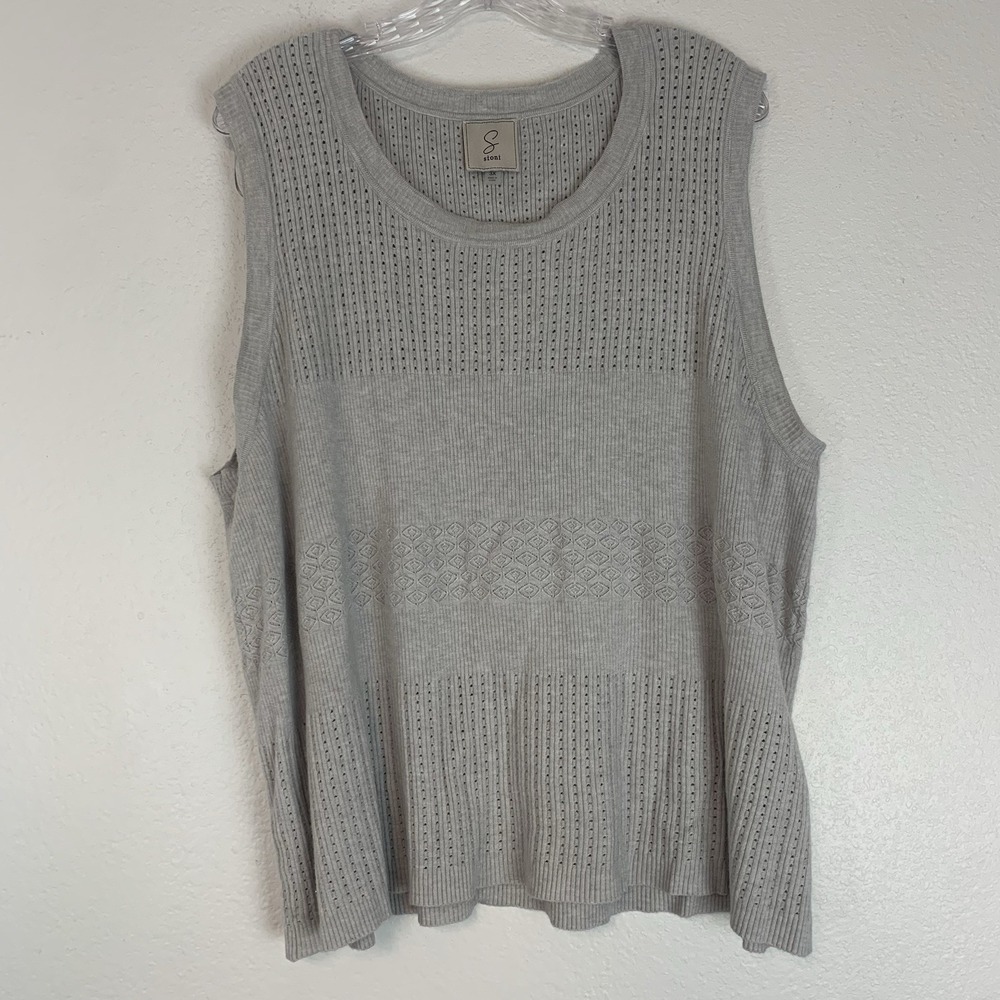 Sioni Sweater Womens 3X Sleeveless Ribbed Preppy Classic Soft Stretch Gray Vest